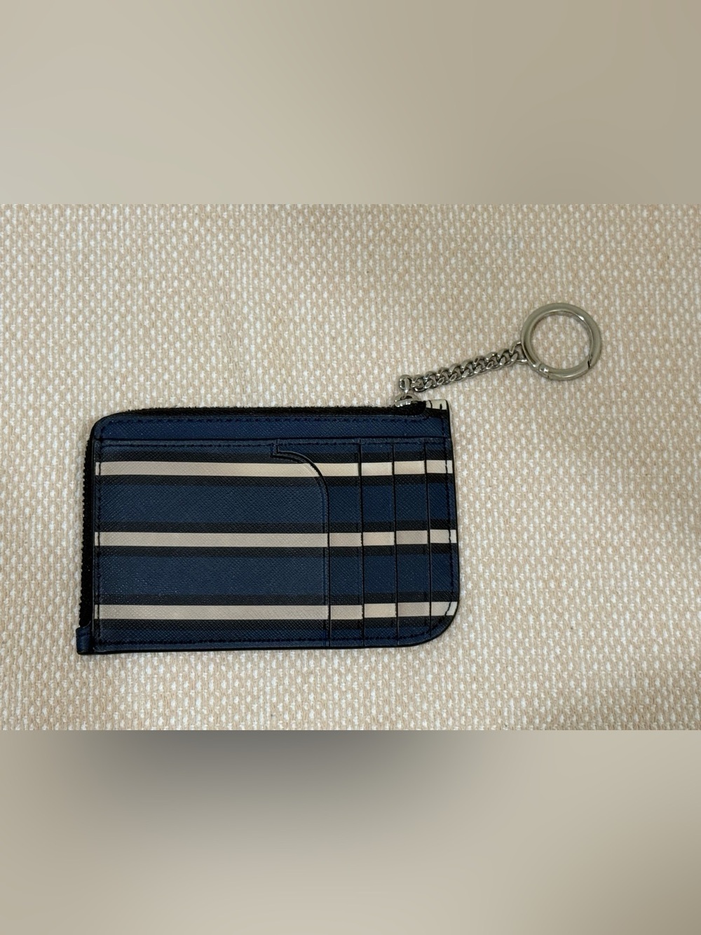 Kate Spade Spencer Stripe Zip Card Holder Navy Cream Leather Wallet - Picture 5 of 6